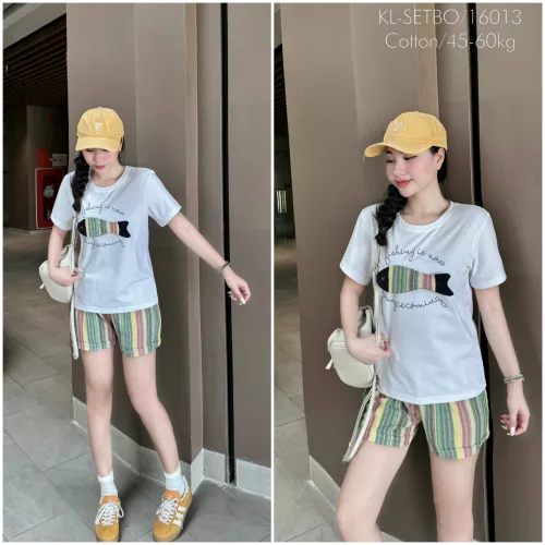 Đồ bộ quần đùi sọc  áo tay ngắn in hình con cá