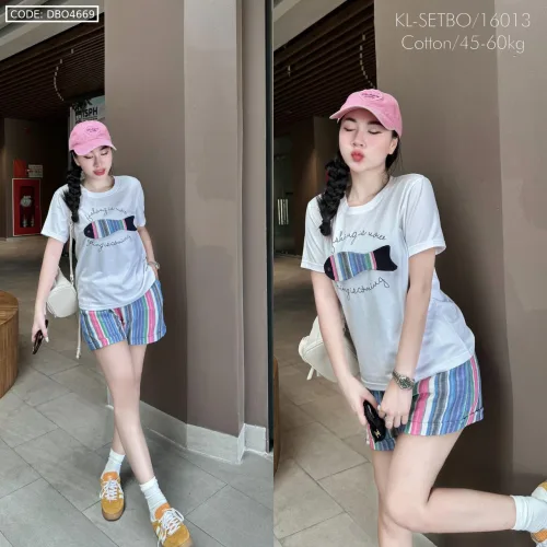 Đồ bộ quần đùi sọc  áo tay ngắn in hình con cá