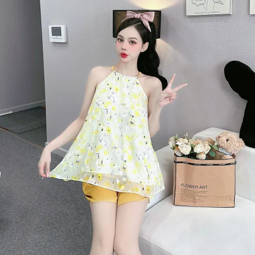 Đồ bộ quần đùi tonl áo yếm 2 lớp in nhiều hình khác nhau