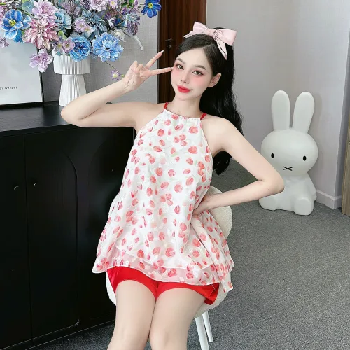 Đồ bộ quần đùi tonl áo yếm 2 lớp in nhiều hình khác nhau