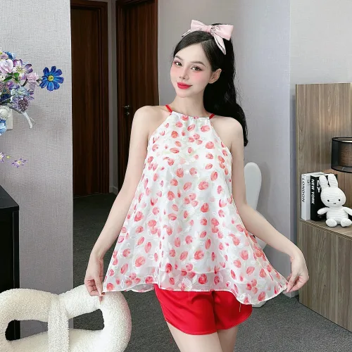Đồ bộ quần đùi tonl áo yếm 2 lớp in nhiều hình khác nhau