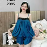 Đồ bộ quần đùi trơn latin áo hai dây phối ren