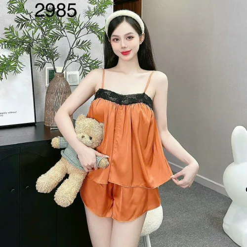 Đồ bộ quần đùi trơn latin áo hai dây phối ren