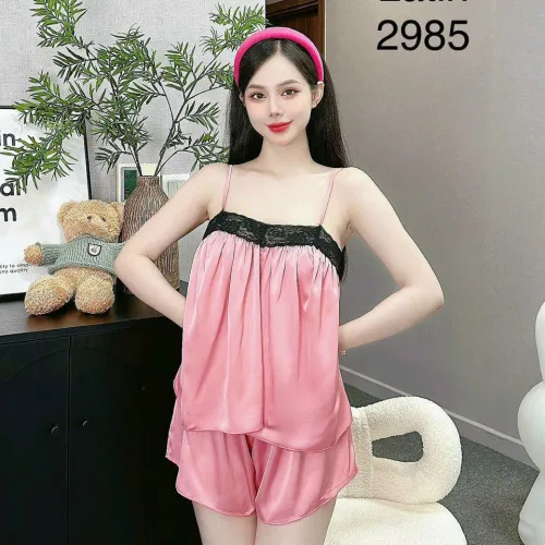 Đồ bộ quần đùi trơn latin áo hai dây phối ren