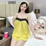 Đồ bộ quần đùi trơn latin áo hai dây phối ren