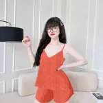 Đồ bộ quần đùi vải gấm áo hai dây siêu mát tim nhỏ