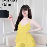 Đồ bộ quần đùi vải gấm áo hai dây siêu mát tim nhỏ
