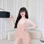 Đồ bộ quần đùi vải gấm áo hai dây siêu mát tim nhỏ
