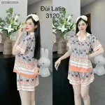 Đồ bộ quần đùi viền latin áo tay ngắn cổ bẻ in nhiều hình dễ thương
