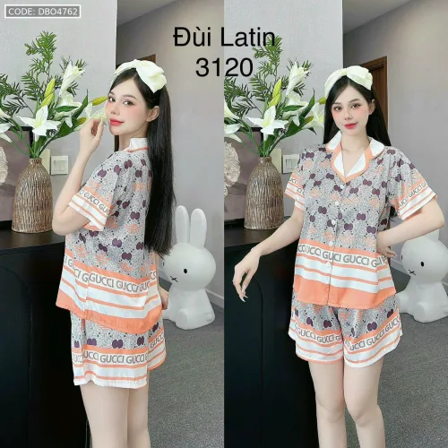 Đồ bộ quần đùi viền latin áo tay ngắn cổ bẻ in nhiều hình dễ thương