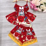 Đồ bộ quần đùi viền ống latin áo hai  in hình dể thương