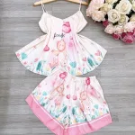 Đồ bộ quần đùi viền ống latin áo hai  in hình dể thương