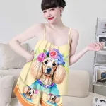 Đồ bộ quần đùi viền ống latin áo hai  in hình dể thương