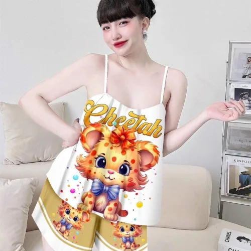Đồ bộ quần đùi viền ống latin áo hai  in hình dể thương