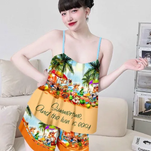 Đồ bộ quần đùi viền ống latin áo hai  in hình dể thương