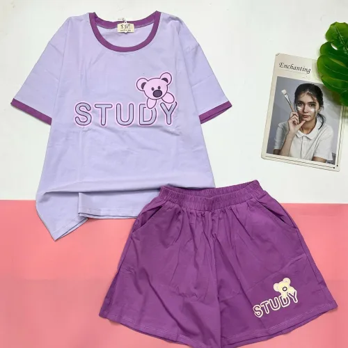 Đồ bộ quần đùiu tay áo ngắn in thỏ STUDY