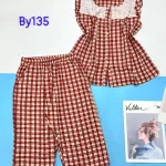 Đồ bộ quần lửng áo caro cotton phối ren tay ngắn