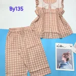 Đồ bộ quần lửng áo caro cotton phối ren tay ngắn