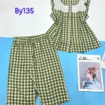 Đồ bộ quần lửng áo caro cotton phối ren tay ngắn