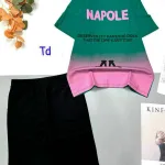 Đồ bộ quần lửng áo  loang 2 màu tay ngắn cổ tròn in chữ NAPOLE