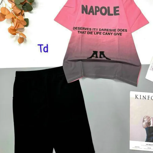 Đồ bộ quần lửng áo  loang 2 màu tay ngắn cổ tròn in chữ NAPOLE