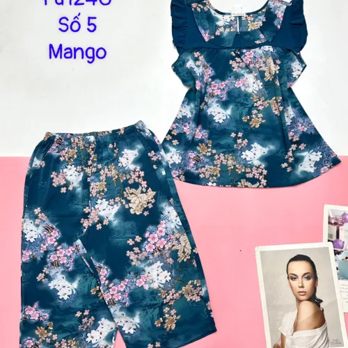 Đồ bộ quần lửng áo sát nách cổ gấp nhiều hoạ tiết có 4 size