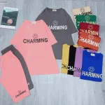 Đồ bộ quần lửng áo tay ngắn cổ tròn in chữ Charming