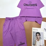 Đồ bộ quần lửng áo tay ngắn cổ tròn in chữ Charming