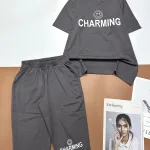 Đồ bộ quần lửng áo tay ngắn cổ tròn in chữ Charming