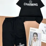Đồ bộ quần lửng áo tay ngắn cổ tròn in chữ Charming