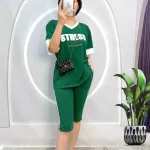 Đồ bộ quần lửng áo tay ngắn cổ v in chữ stress