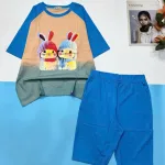 Đồ bộ quần lửng áo tay ngắn in 2 chú thỏ quàng khăn