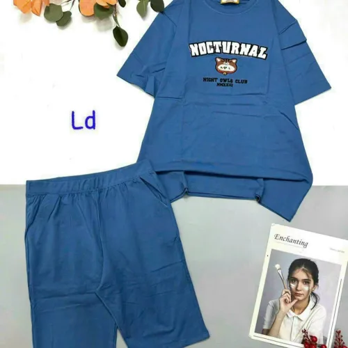 Đồ bộ quần lửng áo tay ngắn in chữ chú gấu nhỏ