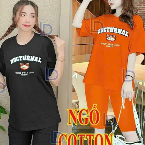 Đồ bộ quần lửng áo tay ngắn in chữ chú gấu nhỏ