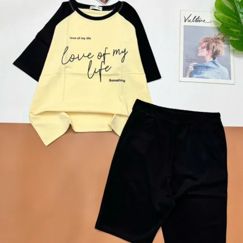 Đồ bộ quần lửng áo tay ngắn in chữ love of my life