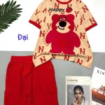 Đồ bộ quần lửng áo tay ngắn in gấu lớn Happy