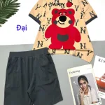 Đồ bộ quần lửng áo tay ngắn in gấu lớn Happy