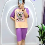 Đồ bộ quần lửng áo tay ngắn in hình thỏ ôm trái tim