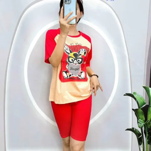 Đồ bộ quần lửng áo tay ngắn in hình thỏ ôm trái tim