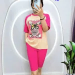 Đồ bộ quần lửng áo tay ngắn in hình thỏ ôm trái tim