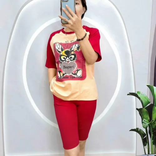 Đồ bộ quần lửng áo tay ngắn in hình thỏ ôm trái tim