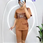 Đồ bộ quần lửng áo tay ngắn in loang chữ