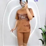 Đồ bộ quần lửng áo tay ngắn in loang chữ