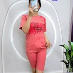 Đồ bộ quần lửng áo tay ngắn in loang chữ