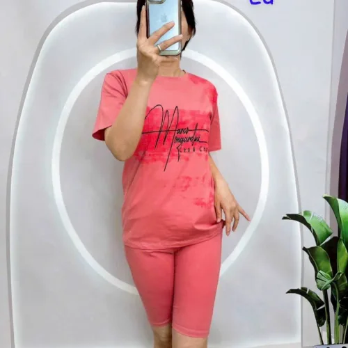 Đồ bộ quần lửng áo tay ngắn in loang chữ