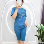 Đồ bộ quần lửng áo tay ngắn in loang chữ