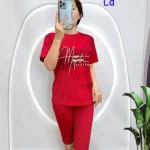 Đồ bộ quần lửng áo tay ngắn in loang chữ