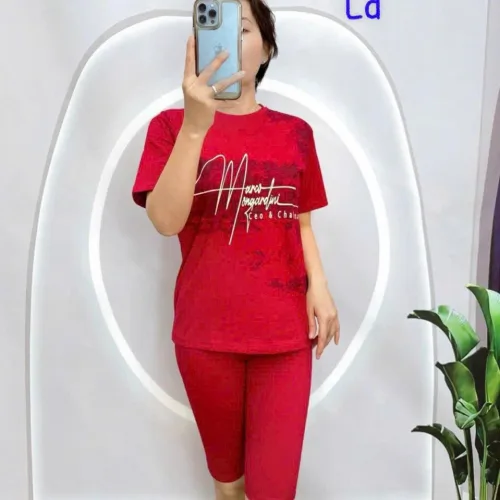 Đồ bộ quần lửng áo tay ngắn in loang chữ