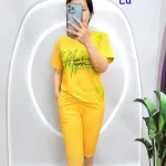 Đồ bộ quần lửng áo tay ngắn in loang chữ
