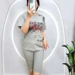 Đồ bộ quần lửng áo tay ngắn in loang chữ